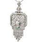 Antique Art Deco Diamond Emerald Platinum Fleur De Lis Brooch Pendant