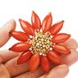 Vintage Diamond Coral 18K Poinsettia Brooch Pin