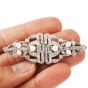 Antique Art Deco Diamond Pearl Platinum Double Clip Brooch Pin