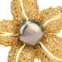 Estate Diamond Tahitian Pearl 18K Yellow Gold Brooch Pin