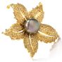 Estate Diamond Tahitian Pearl 18K Yellow Gold Brooch Pin
