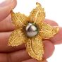 Estate Diamond Tahitian Pearl 18K Yellow Gold Brooch Pin