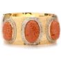 Vintage Coral Cameo Diamond 14K Wide Bangle Bracelet