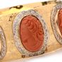 Vintage Coral Cameo Diamond 14K Wide Bangle Bracelet