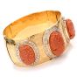 Vintage Coral Cameo Diamond 14K Wide Bangle Bracelet