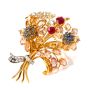 Vintage Diamond Sapphire 18K Gold Flower Bouquet Clip Brooch-pin