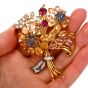 Vintage Diamond Sapphire 18K Gold Flower Bouquet Clip Brooch-pin