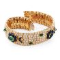 Vintage French wide Diamond Sapphire  Emerald Gold Bracelet