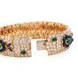 Vintage French wide Diamond Sapphire  Emerald Gold Bracelet
