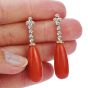 Vintage Diamond Natural Coral 14K Gold Drop Dangle Earrings