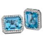 Sabbadini Aquamarine Diamond Platinum Large Emerald Cut Clip Earrings