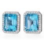 Sabbadini Aquamarine Diamond Platinum Large Emerald Cut Clip Earrings