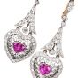Estate Pink Sapphire Heart Diamond Drop Earrings