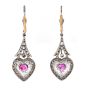 Estate Pink Sapphire Heart Diamond Drop Earrings