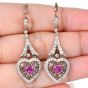 Estate Pink Sapphire Heart Diamond Drop Earrings
