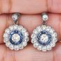Estate Sapphire Diamond Platinum Floral Drop Earrings|Dover Jewelry|