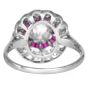Deco Style European-Cut Diamond French-Cut  Ruby Floral Platinum Ring
