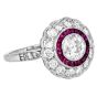 Deco Style European-Cut Diamond French-Cut  Ruby Floral Platinum Ring