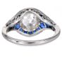 Deco Old Cut Diamond 2.47cttw Sapphire Platinum Halo Engagement Ring