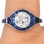 Deco Old Cut Diamond 2.47cttw Sapphire Platinum Halo Engagement Ring