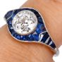Deco Old Cut Diamond 2.47cttw Sapphire Platinum Halo Engagement Ring