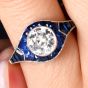 Deco Old Cut Diamond 2.47cttw Sapphire Platinum Halo Engagement Ring