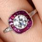 Vintage Ruby 1.63cttw Diamond Platinum Halo Engagement Ring |Dover Jewelry|