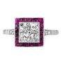 French-Cut Diamond & Ruby Halo Engagement Ring in Platinum