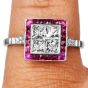 French-Cut Diamond & Ruby Halo Engagement Ring in Platinum
