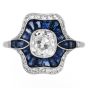 Vintage Old Cushion Diamond Sapphire Platinum Engagement Ring