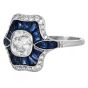Vintage Old Cushion Diamond Sapphire Platinum Engagement Ring