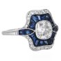 Vintage Old Cushion Diamond Sapphire Platinum Engagement Ring