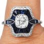 Vintage Old Cushion Diamond Sapphire Platinum Engagement Ring