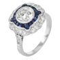 1.42ct Old European Cut Diamond & Sapphire Engagement Platinum Ring