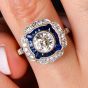 1.42ct Old European Cut Diamond & Sapphire Engagement Platinum Ring