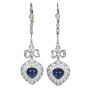 Vintage Bow Heart Sapphire & Diamond Drop Platinum 18K Earrings