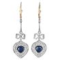 Vintage Bow Heart Sapphire & Diamond Drop Platinum 18K Earrings