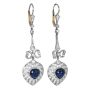 Vintage Bow Heart Sapphire & Diamond Drop Platinum 18K Earrings