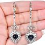 Vintage Bow Heart Sapphire & Diamond Drop Platinum 18K Earrings