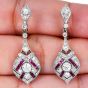 Diamond Ruby Platinum 18K Gold Drop Earrings