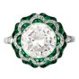  3.21 Carat Diamond & Emerald Platinum Filigree Engagement Ring