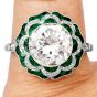  3.21 Carat Diamond & Emerald Platinum Filigree Engagement Ring