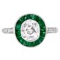 Old Cushion-Cut Diamond  French Emerald Halo Platinum Engagement Ring