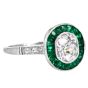 Old Cushion-Cut Diamond  French Emerald Halo Platinum Engagement Ring