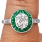 Old Cushion-Cut Diamond  French Emerald Halo Platinum Engagement Ring