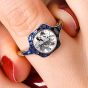 Vintage Deco Inspired Diamond 2.20cts Sapphire Platinum Halo Engagement Ring