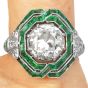 Deco European Diamond 3.91carats Emerald Platinum Cocktail Ring  |Dover Jewelry|