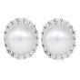 12mm Pearl  Diamond 18K White Gold Halo Stud Earrings