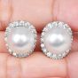 12mm Pearl & Diamond 18K White Gold Halo Stud Earrings