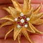 Hammerman Vintage Diamond Ruby Floral Pinwheel 18K Brooch Pin